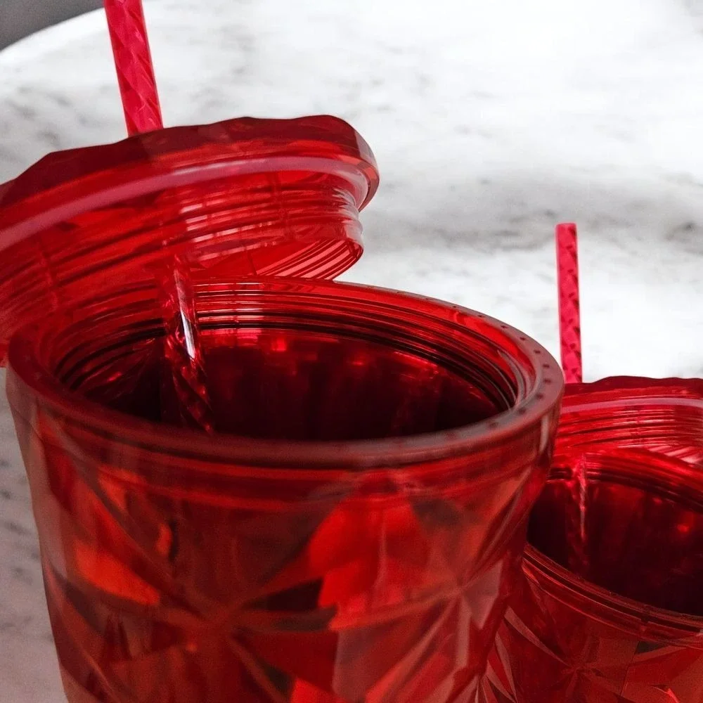 NEW Starbucks Red Geometric Cold Cups Diamond Pattern Tumblers‎ 24oz & 16oz
